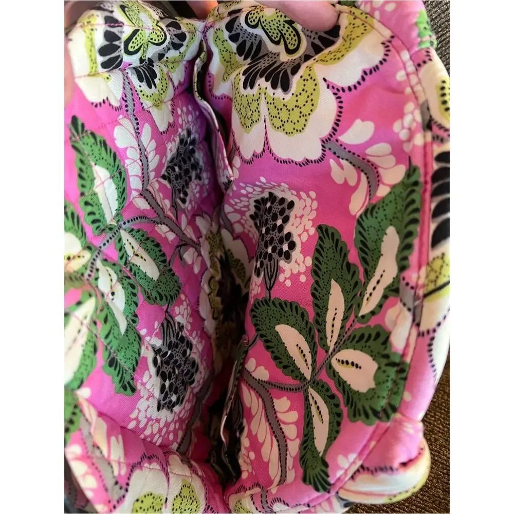 Vera Bradley Priscilla Pink Quilted Floral Kiss-Lock Tote in Pink and Green